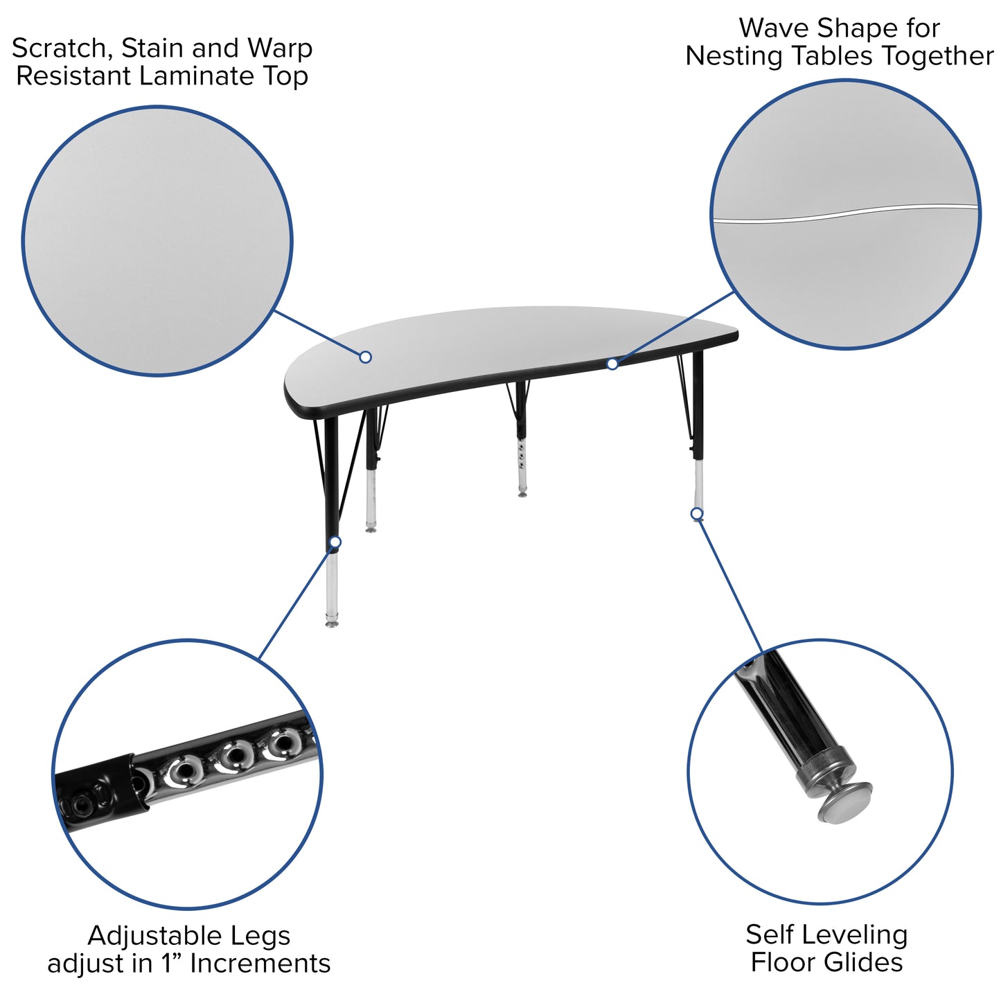Emmy 76" Oval Wave Flexible Laminate Activity Table Set with 12" Student Stack Chairs, Grey/Black