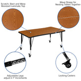 Emmy Mobile 76" Oval Wave Flexible Laminate Activity Table Set with 12" Student Stack Chairs, Oak/Black