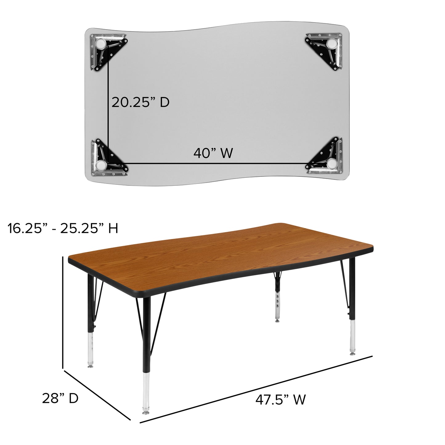Emmy 76" Oval Wave Flexible Laminate Activity Table Set with 12" Student Stack Chairs, Oak/Black
