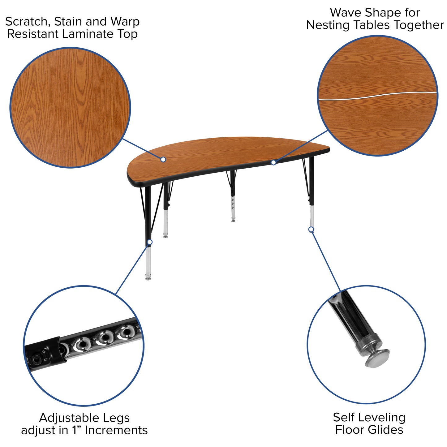 Emmy 76" Oval Wave Flexible Laminate Activity Table Set with 12" Student Stack Chairs, Oak/Black