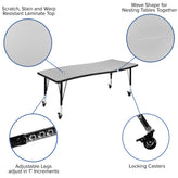 Emmy Mobile 86" Oval Wave Flexible Laminate Activity Table Set with 12" Student Stack Chairs, Grey/Black