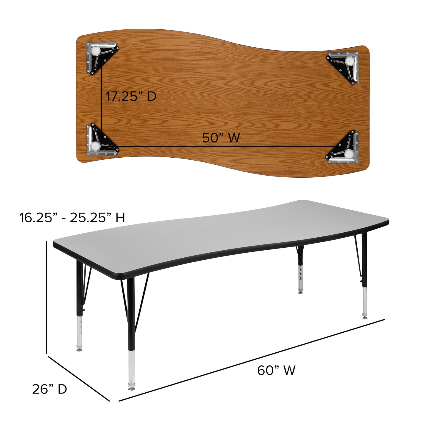 Emmy 86" Oval Wave Flexible Laminate Activity Table Set with 12" Student Stack Chairs, Grey/Black