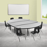 Emmy 86" Oval Wave Flexible Laminate Activity Table Set with 12" Student Stack Chairs, Grey/Black