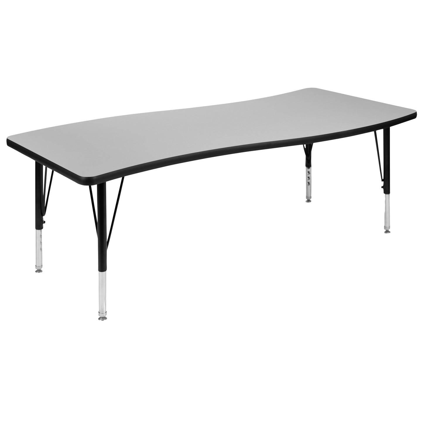 Emmy 86" Oval Wave Flexible Laminate Activity Table Set with 12" Student Stack Chairs, Grey/Black