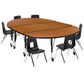 Emmy Mobile 86" Oval Wave Flexible Laminate Activity Table Set with 12" Student Stack Chairs, Oak/Black