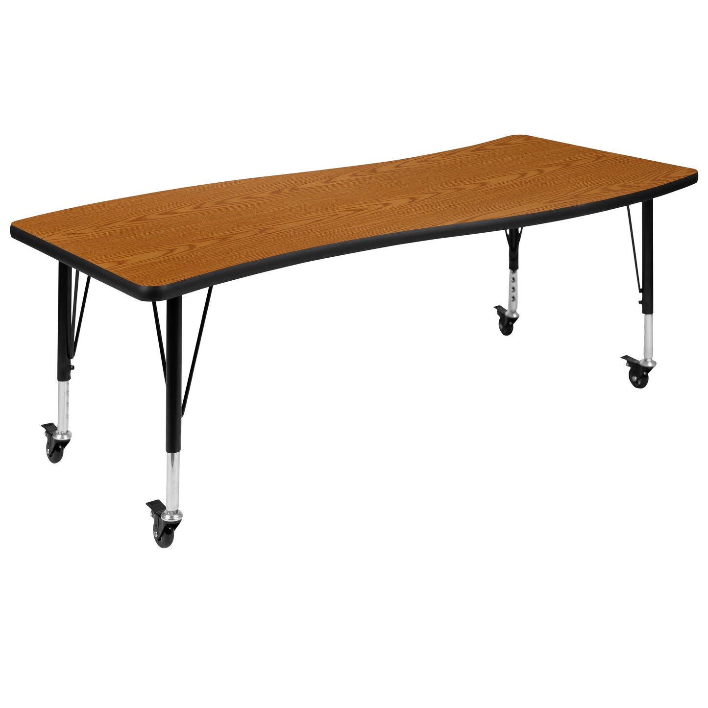 Emmy Mobile 86" Oval Wave Flexible Laminate Activity Table Set with 12" Student Stack Chairs, Oak/Black