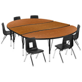 Emmy 86" Oval Wave Flexible Laminate Activity Table Set with 12" Student Stack Chairs, Oak/Black