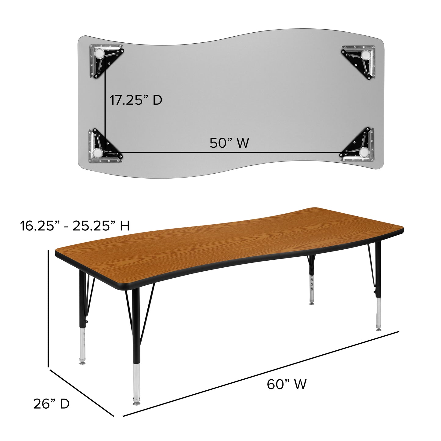 Emmy 86" Oval Wave Flexible Laminate Activity Table Set with 12" Student Stack Chairs, Oak/Black