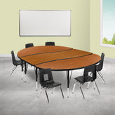 Emmy 86" Oval Wave Flexible Laminate Activity Table Set with 12" Student Stack Chairs, Oak/Black