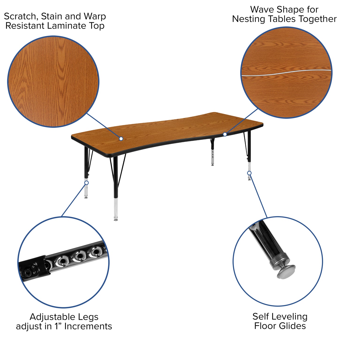 Emmy 86" Oval Wave Flexible Laminate Activity Table Set with 12" Student Stack Chairs, Oak/Black