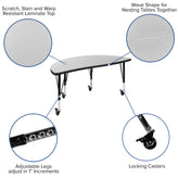 Emmy Mobile 47.5" Circle Wave Flexible Laminate Activity Table Set with 12" Student Stack Chairs, Grey/Black