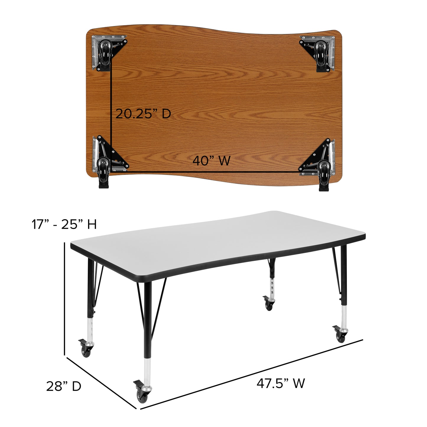 Emmy Mobile 76" Oval Wave Flexible Laminate Activity Table Set with 14" Student Stack Chairs, Grey/Black