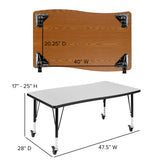 Emmy Mobile 76" Oval Wave Flexible Laminate Activity Table Set with 14" Student Stack Chairs, Grey/Black