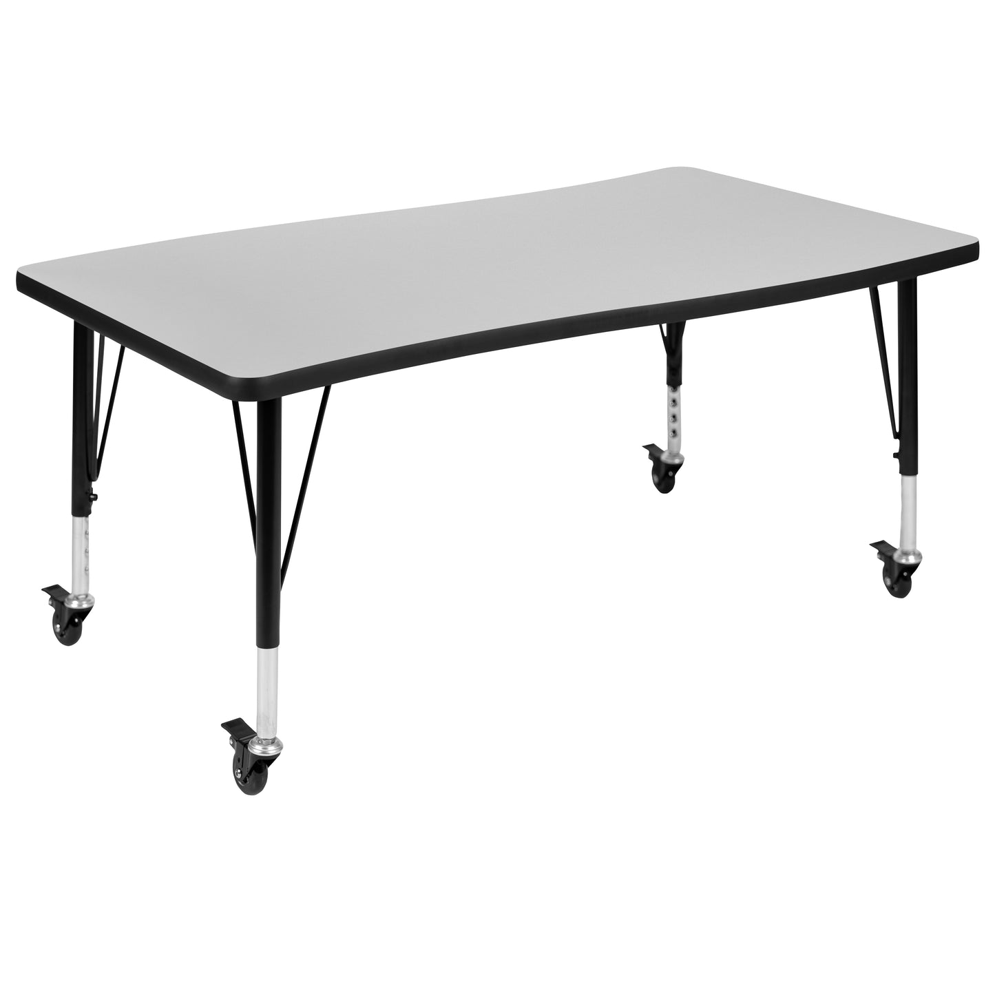 Emmy Mobile 76" Oval Wave Flexible Laminate Activity Table Set with 14" Student Stack Chairs, Grey/Black