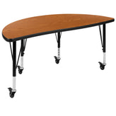 Emmy Mobile 76" Oval Wave Flexible Laminate Activity Table Set with 14" Student Stack Chairs, Oak/Black