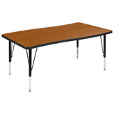 Emmy 76" Oval Wave Flexible Laminate Activity Table Set with 14" Student Stack Chairs, Oak/Black