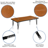 Emmy 76" Oval Wave Flexible Laminate Activity Table Set with 14" Student Stack Chairs, Oak/Black