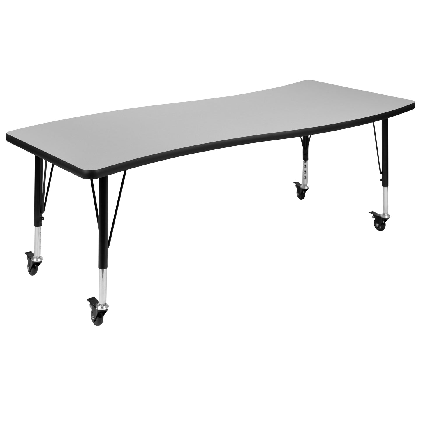 Emmy Mobile 86" Oval Wave Flexible Laminate Activity Table Set with 14" Student Stack Chairs, Grey/Black