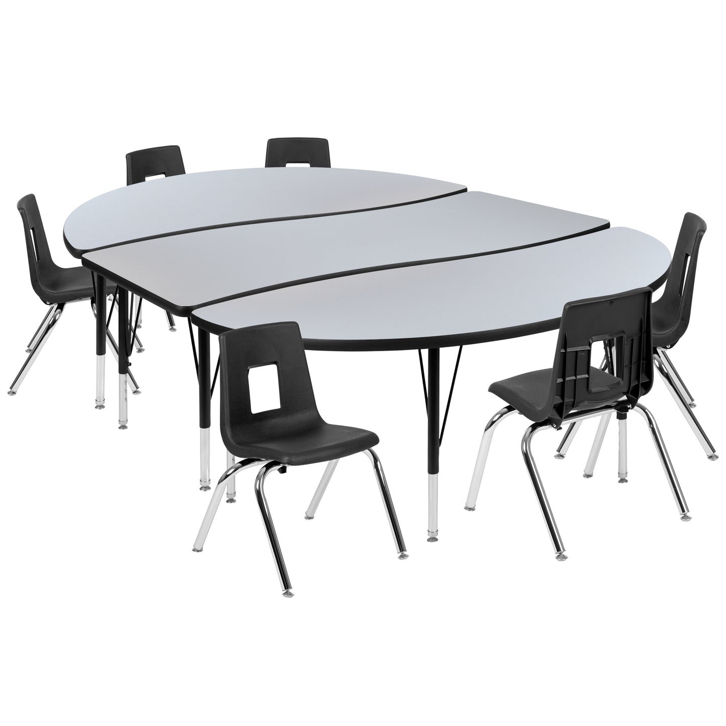 Emmy 86" Oval Wave Flexible Laminate Activity Table Set with 14" Student Stack Chairs, Grey/Black