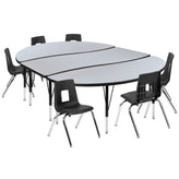 Emmy 86" Oval Wave Flexible Laminate Activity Table Set with 14" Student Stack Chairs, Grey/Black