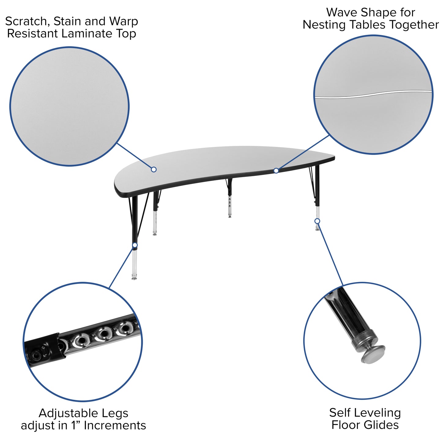 Emmy 86" Oval Wave Flexible Laminate Activity Table Set with 14" Student Stack Chairs, Grey/Black