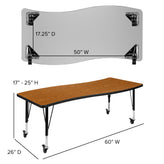 Emmy Mobile 86" Oval Wave Flexible Laminate Activity Table Set with 14" Student Stack Chairs, Oak/Black