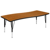 Emmy 86" Oval Wave Flexible Laminate Activity Table Set with 14" Student Stack Chairs, Oak/Black