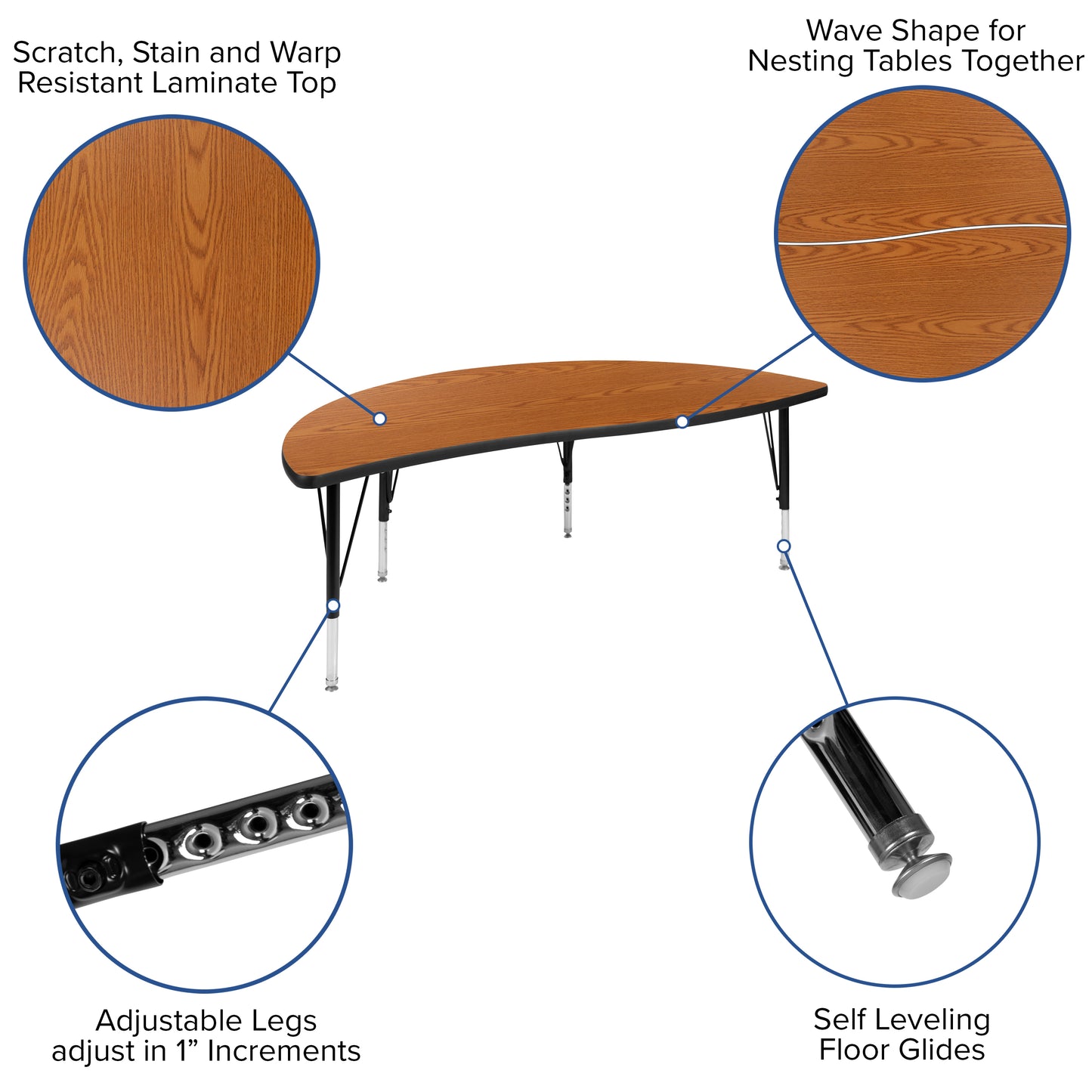Emmy 86" Oval Wave Flexible Laminate Activity Table Set with 14" Student Stack Chairs, Oak/Black