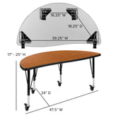 Emmy Mobile 47.5" Circle Wave Flexible Laminate Activity Table Set with 14" Student Stack Chairs, Oak/Black