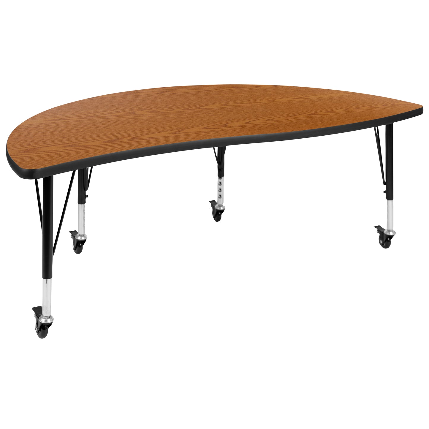 Emmy Mobile 60" Circle Wave Flexible Laminate Activity Table Set with 14" Student Stack Chairs, Oak/Black