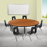 Emmy 60" Circle Wave Flexible Laminate Activity Table Set with 14" Student Stack Chairs, Oak/Black