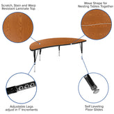 Emmy 60" Circle Wave Flexible Laminate Activity Table Set with 14" Student Stack Chairs, Oak/Black