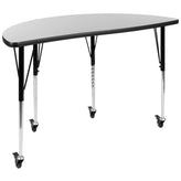 Emmy Mobile 76" Oval Wave Flexible Laminate Activity Table Set with 16" Student Stack Chairs, Grey/Black