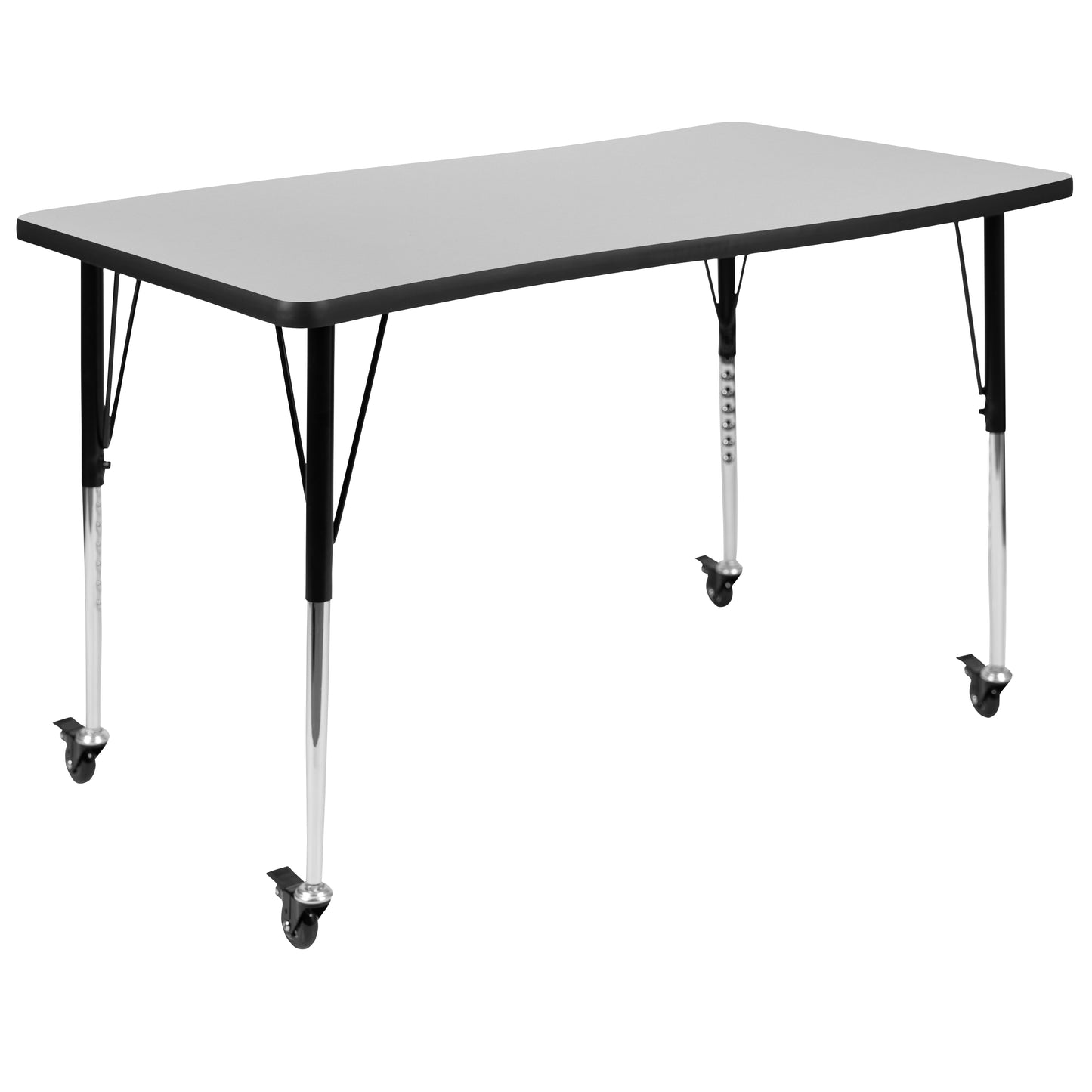 Emmy Mobile 76" Oval Wave Flexible Laminate Activity Table Set with 16" Student Stack Chairs, Grey/Black
