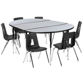 Emmy 76" Oval Wave Flexible Laminate Activity Table Set with 16" Student Stack Chairs, Grey/Black