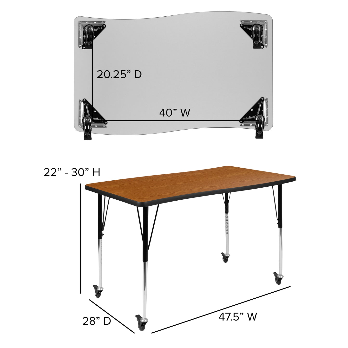 Emmy Mobile 76" Oval Wave Flexible Laminate Activity Table Set with 16" Student Stack Chairs, Oak/Black