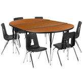Emmy 76" Oval Wave Flexible Laminate Activity Table Set with 16" Student Stack Chairs, Oak/Black