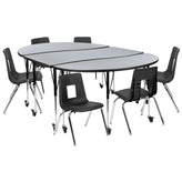 Emmy Mobile 86" Oval Wave Flexible Laminate Activity Table Set with 16" Student Stack Chairs, Grey/Black