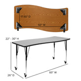 Emmy Mobile 86" Oval Wave Flexible Laminate Activity Table Set with 16" Student Stack Chairs, Grey/Black