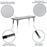 Emmy 86" Oval Wave Flexible Laminate Activity Table Set with 16" Student Stack Chairs, Grey/Black