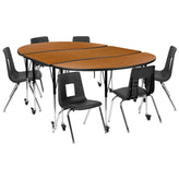 Emmy Mobile 86" Oval Wave Flexible Laminate Activity Table Set with 16" Student Stack Chairs, Oak/Black