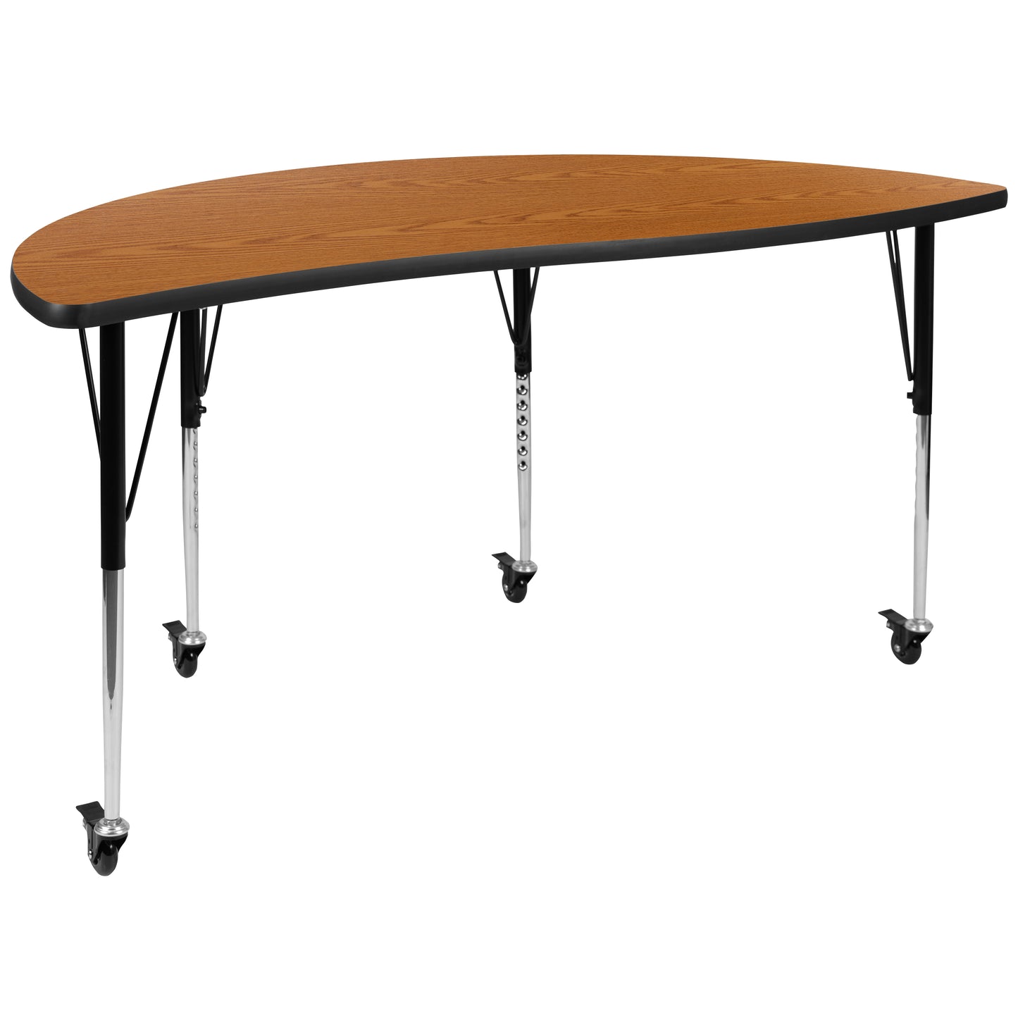 Emmy Mobile 86" Oval Wave Flexible Laminate Activity Table Set with 16" Student Stack Chairs, Oak/Black