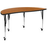 Emmy Mobile 86" Oval Wave Flexible Laminate Activity Table Set with 16" Student Stack Chairs, Oak/Black
