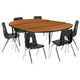 Emmy 86" Oval Wave Flexible Laminate Activity Table Set with 16" Student Stack Chairs, Oak/Black