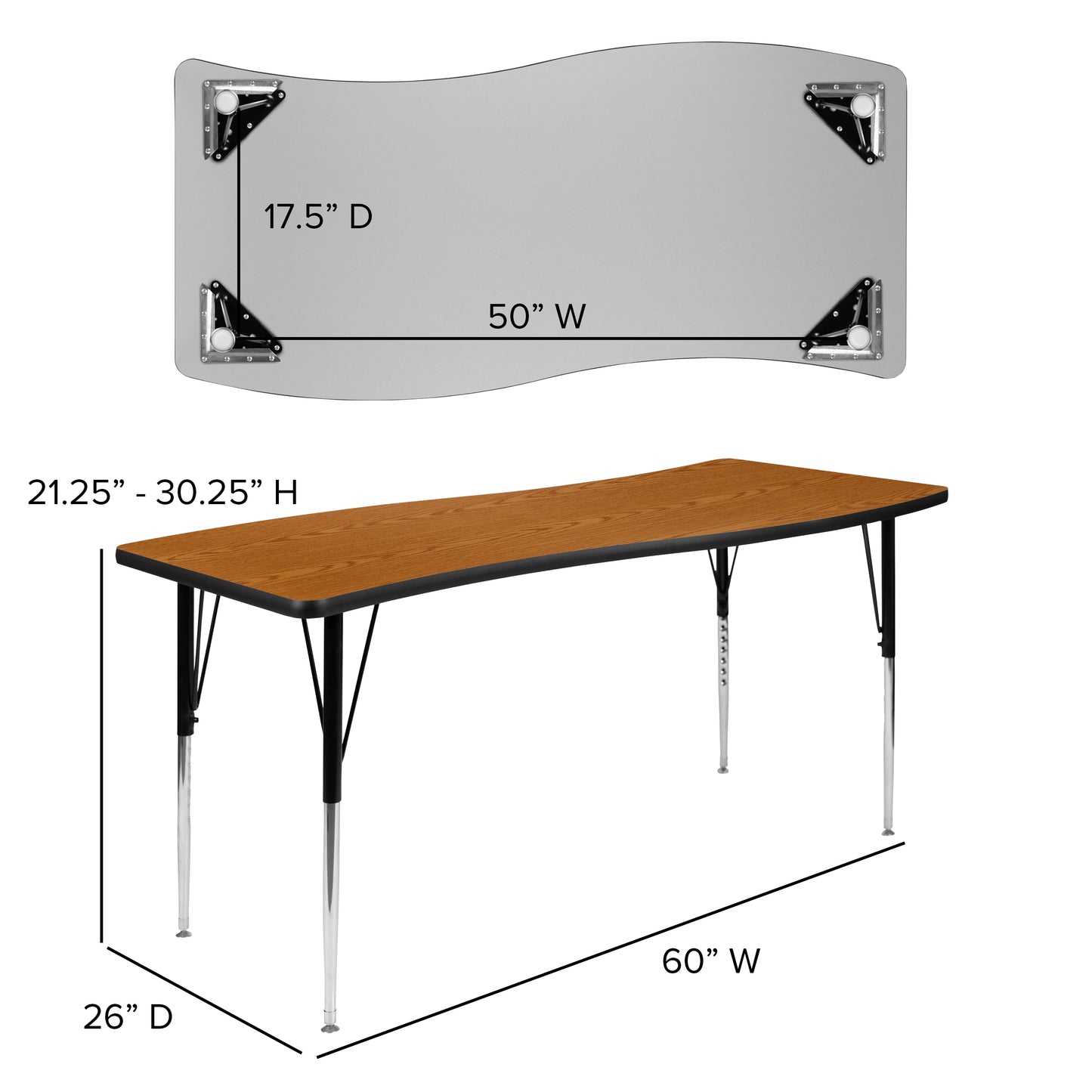 Emmy 86" Oval Wave Flexible Laminate Activity Table Set with 16" Student Stack Chairs, Oak/Black