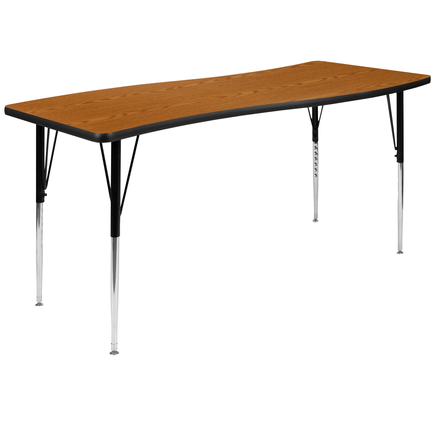 Emmy 86" Oval Wave Flexible Laminate Activity Table Set with 16" Student Stack Chairs, Oak/Black