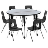 Emmy Mobile 47.5" Circle Wave Flexible Laminate Activity Table Set with 16" Student Stack Chairs, Grey/Black