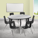 Emmy 47.5" Circle Wave Flexible Laminate Activity Table Set with 16" Student Stack Chairs, Grey/Black