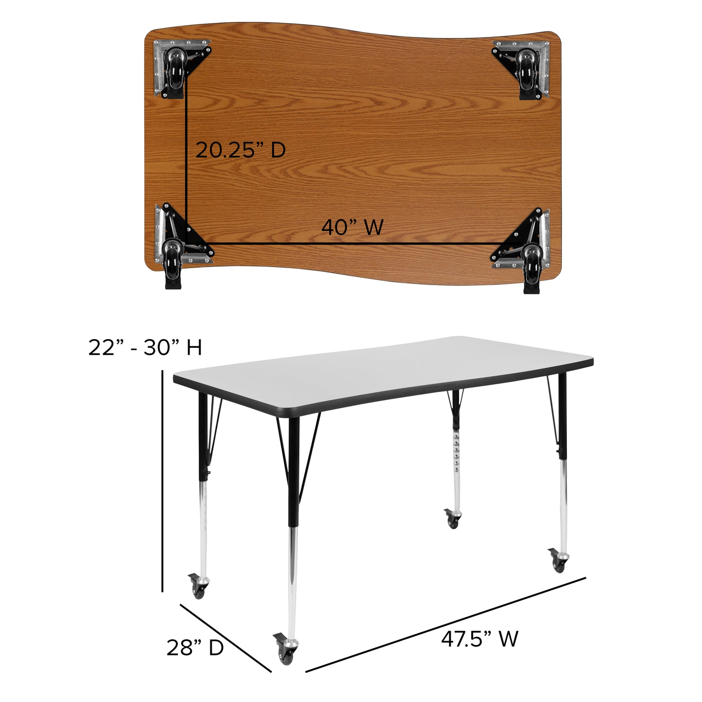 Emmy Mobile 76" Oval Wave Flexible Laminate Activity Table Set with 18" Student Stack Chairs, Grey/Black