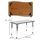 Emmy Mobile 76" Oval Wave Flexible Laminate Activity Table Set with 18" Student Stack Chairs, Grey/Black